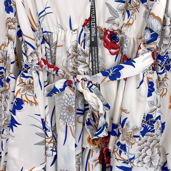 PLT Ice Grey Floral Chiffon Double Tier Plunge Skater Dress. US Size 10. NWT - Picture 6 of 16